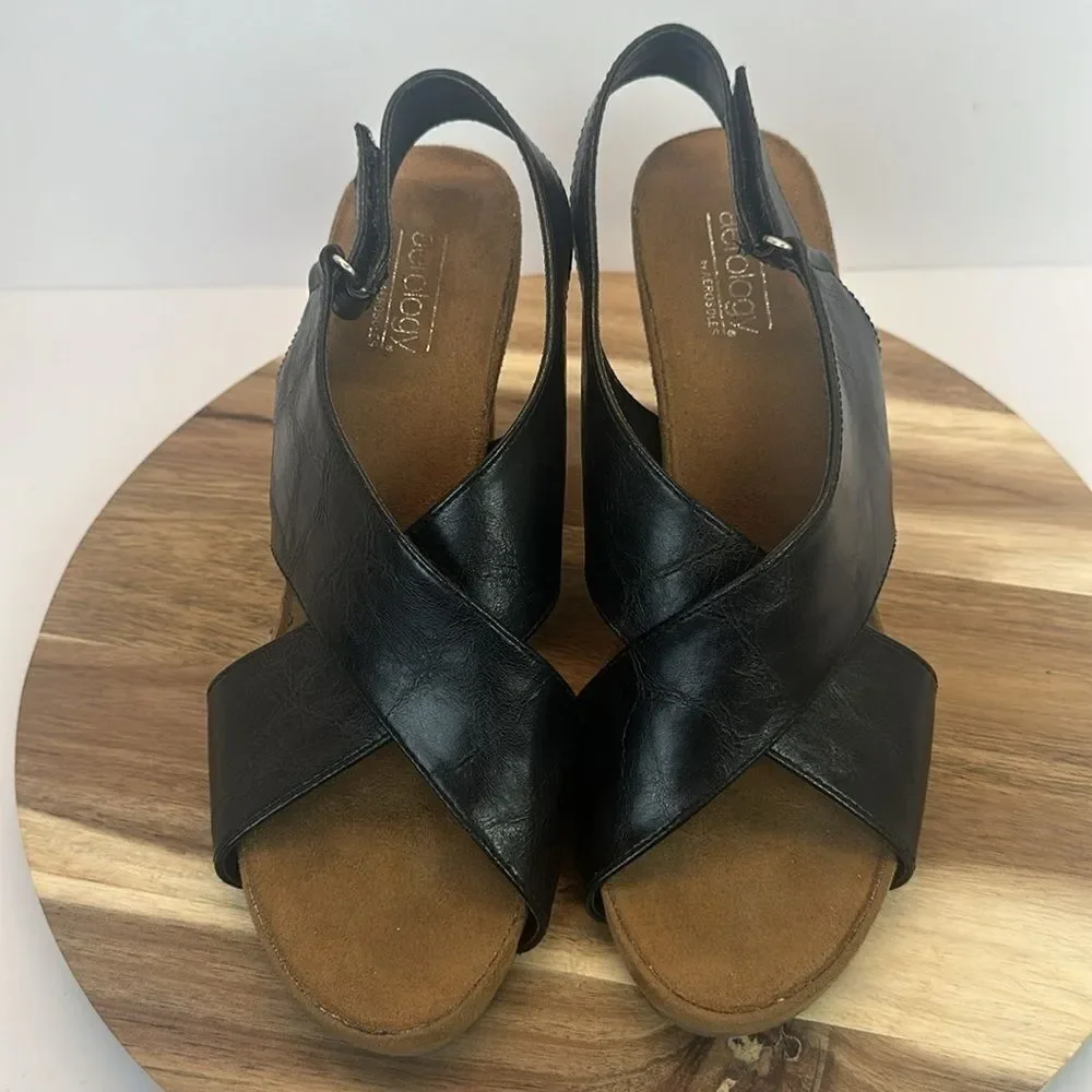 Aerosoles Aerology Good Plush Ankle Strap Wedge Sandals Black size 10